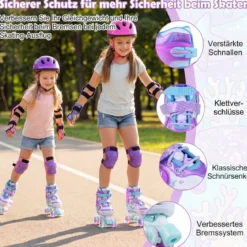 Kinder Rollschuhe 4 Größen Verstellbar Quad Skates mit Leuchtenden Rädern M (EU 32-36)