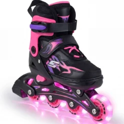 Kinder Rollschuhe 4 Größen Verstellbar Inline Roller Skates mit leuchtenden Rädern Rosa S (EU 30-33)