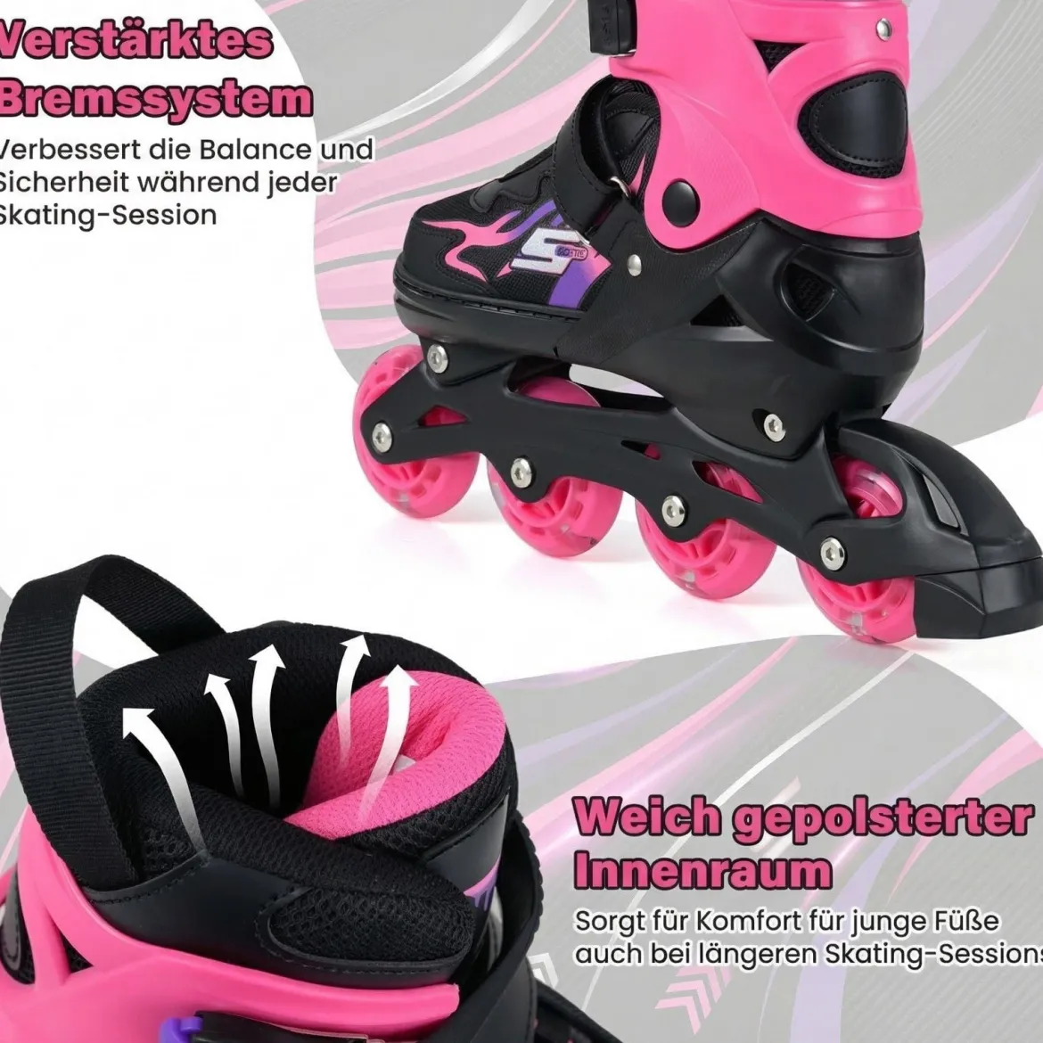 Kinder Rollschuhe 4 Größen Verstellbar Inline Roller Skates mit leuchtenden Rädern Rosa S (EU 30-33)