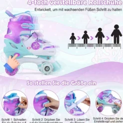 Kinder Rollschuhe 4 Größen Verstellbar Quad Skates mit Leuchtenden Rädern S (EU 27-31)