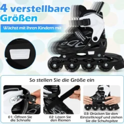 Kinder Rollschuhe 4 Größen Verstellbar Inline Roller Skates mit Leuchtenden Rädern S (EU 27-31)