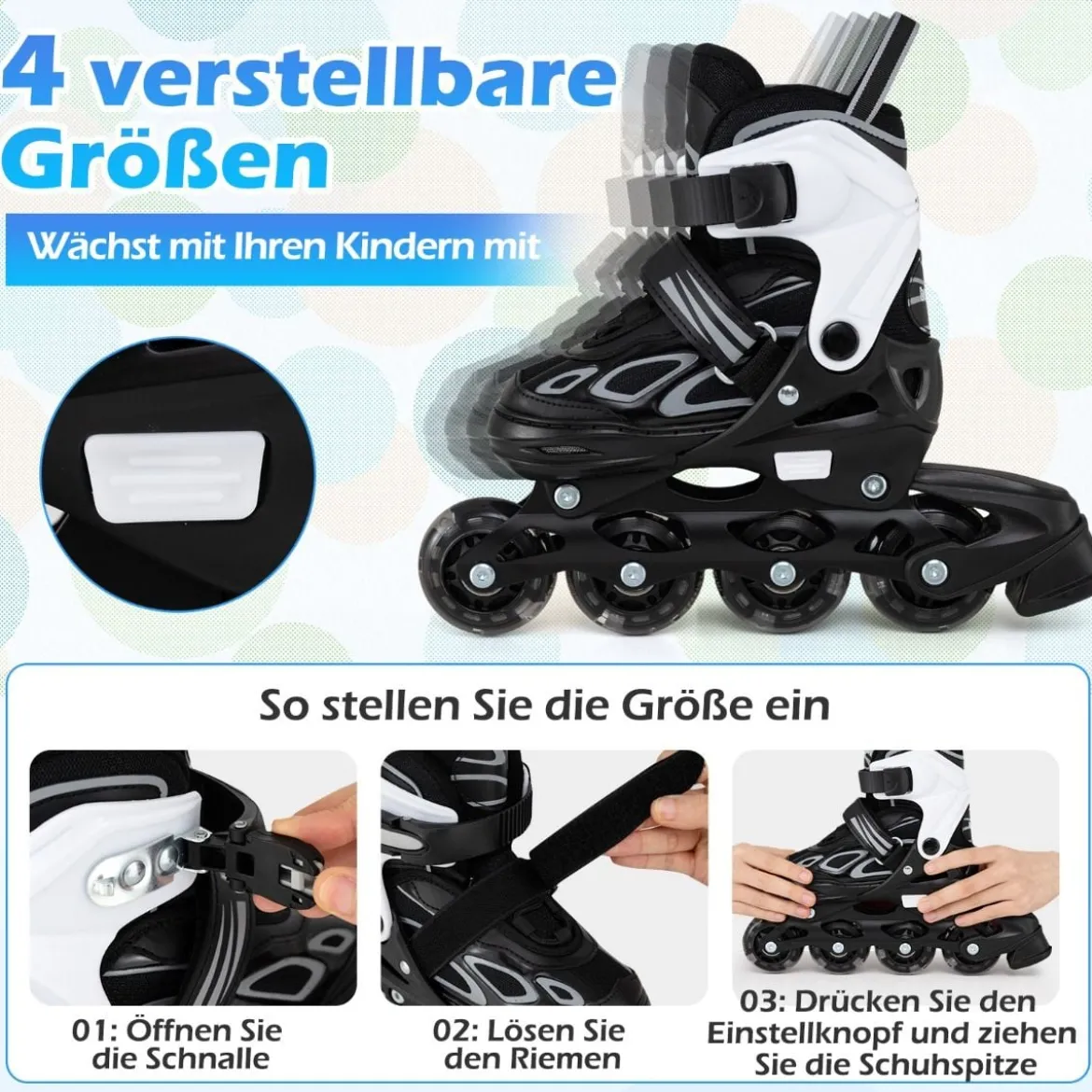 Kinder Rollschuhe 4 Größen Verstellbar Inline Roller Skates mit Leuchtenden Rädern S (EU 27-31)