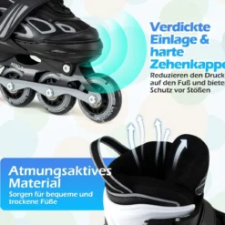 Kinder Rollschuhe 4 Größen Verstellbar Inline Roller Skates mit Leuchtenden Rädern S (EU 27-31)