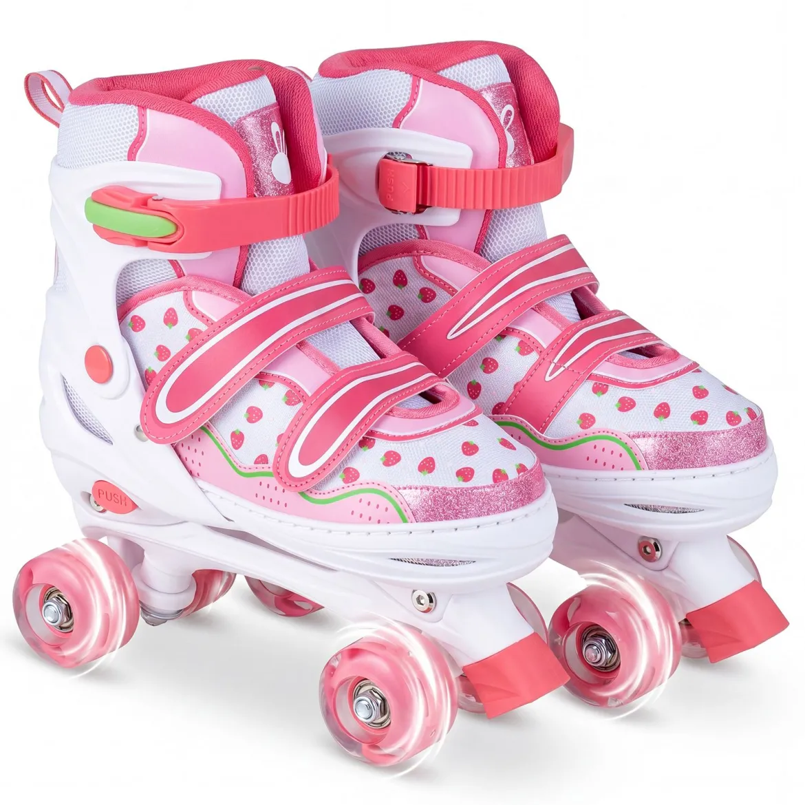 Kinder Rollschuhe Rollerskates mit 4 Größen Verstellbar und LED Rädern Rosa 30-33/34-37/38-41