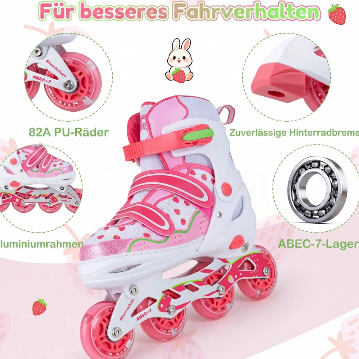 Kinder Rollschuhe Rollerskates mit 4 Größen Verstellbar und LED Rädern Rosa 30-33/34-37/38-41