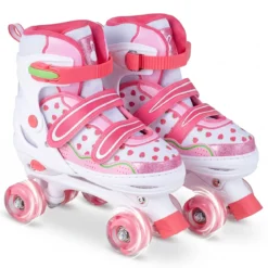 Kinder Rollschuhe Rollerskates mit 4 Größen Verstellbar und LED Rädern Rosa 30-33/34-37/38-41