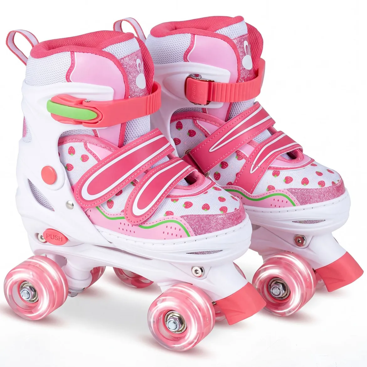Kinder Rollschuhe Rollerskates mit 4 Größen Verstellbar und LED Rädern Rosa 30-33/34-37/38-41