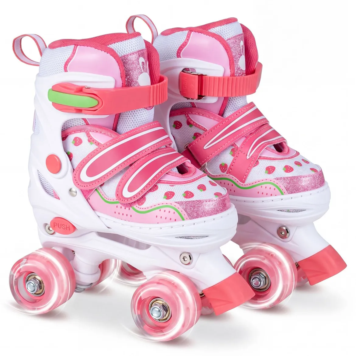 Kinder Rollschuhe Rollerskates mit 4 Größen Verstellbar und LED Rädern Rosa 30-33/34-37/38-41
