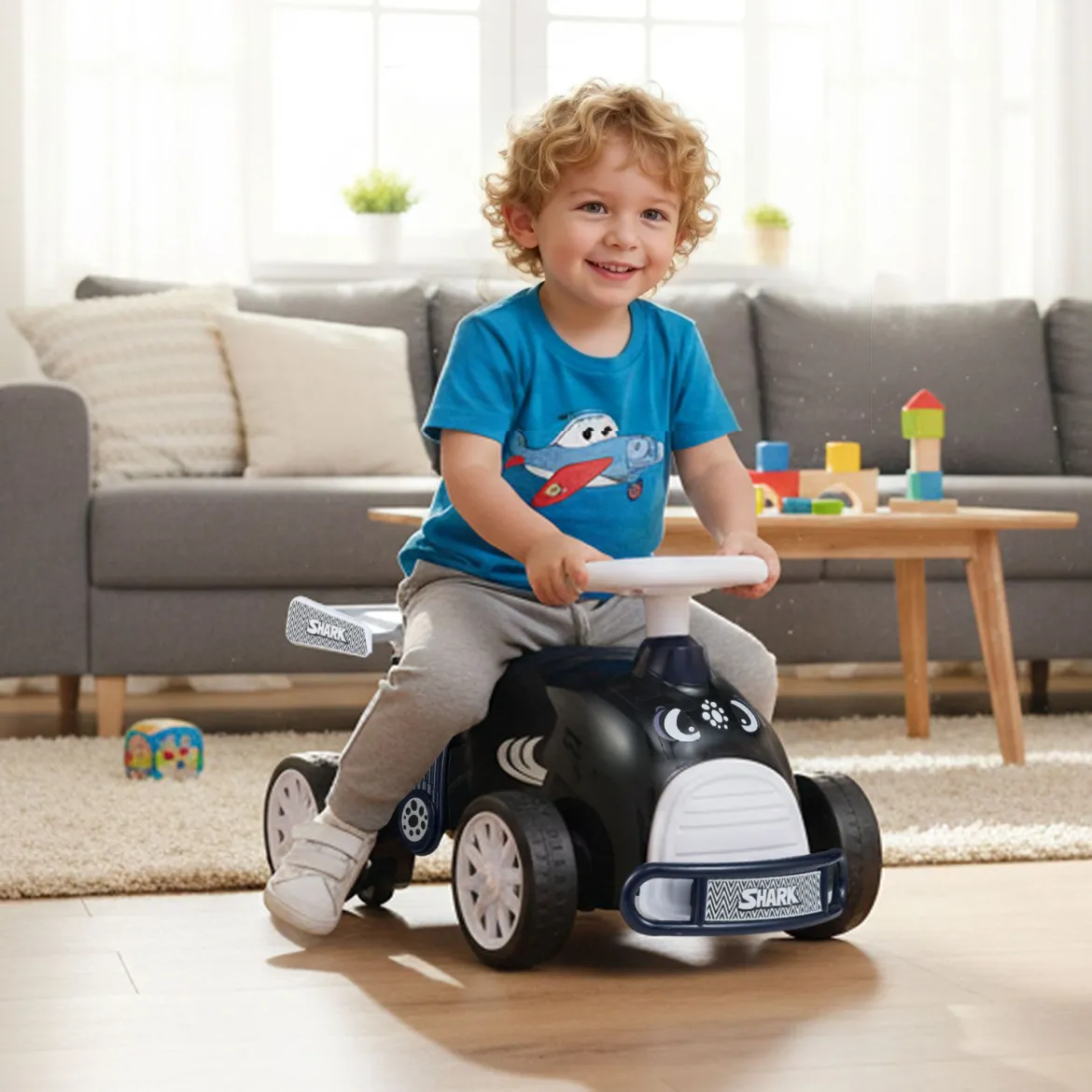 Kinder Rutschauto Fuß-zum-Boden Rutschfahrzeug mit Musik & Stauraum unter dem Sitz Kinderfahrzeug Shark