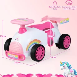 Kinder Rutschauto Fuß-zum-Boden Rutschfahrzeug mit Musik & Stauraum unter dem Sitz Kinderfahrzeug Einhornthema
