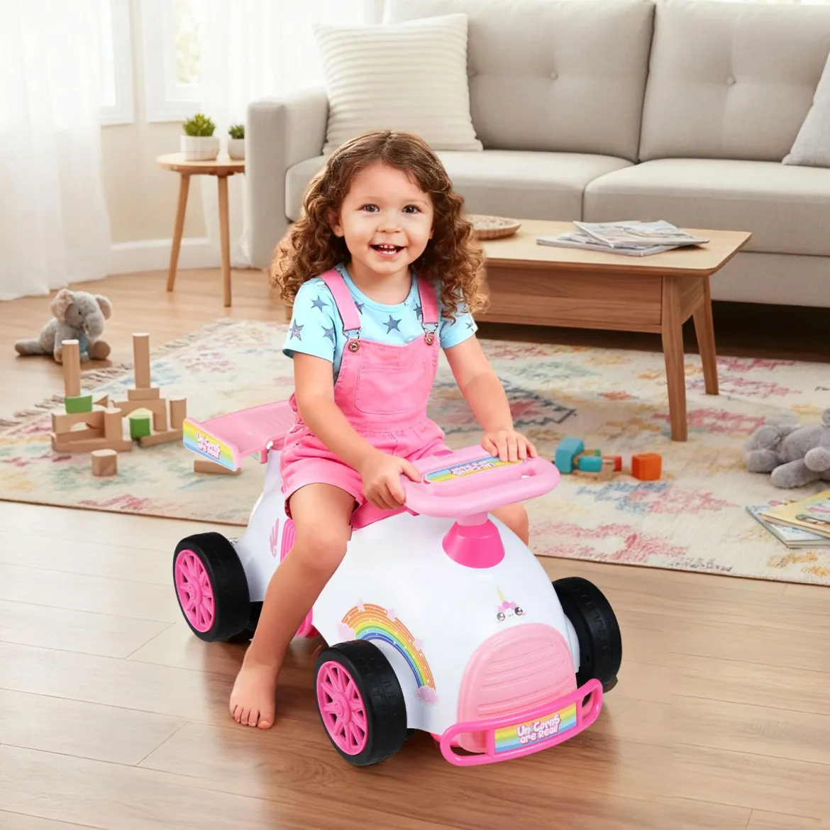 Kinder Rutschauto Fuß-zum-Boden Rutschfahrzeug mit Musik & Stauraum unter dem Sitz Kinderfahrzeug Einhornthema