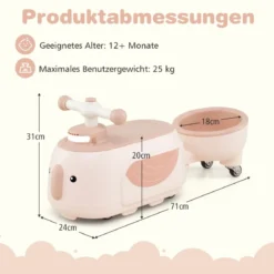 Kinder Rutschauto mit Anhänger & Licht & Stauraum unter dem Sitz Bodenrutscher Beige