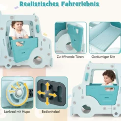 Kinder Rutsche 3 in 1 Kinderrutsche & Auto & Tunnel Lenkrad mit Hupe für Kinder ab 18 Monaten Blau