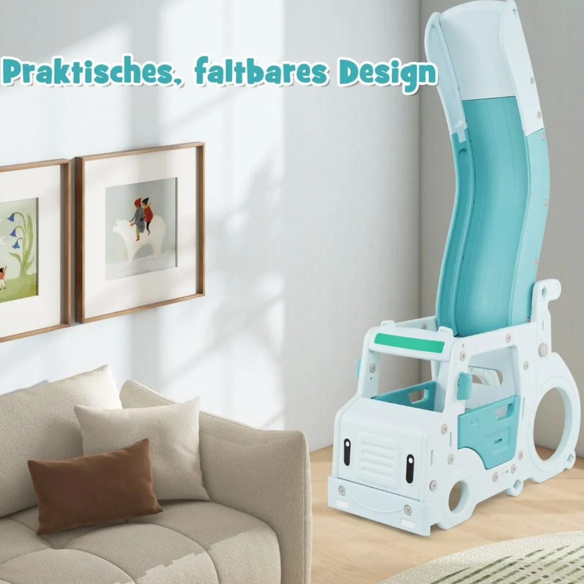 Kinder Rutsche 3 in 1 Kinderrutsche & Auto & Tunnel Lenkrad mit Hupe für Kinder ab 18 Monaten Blau
