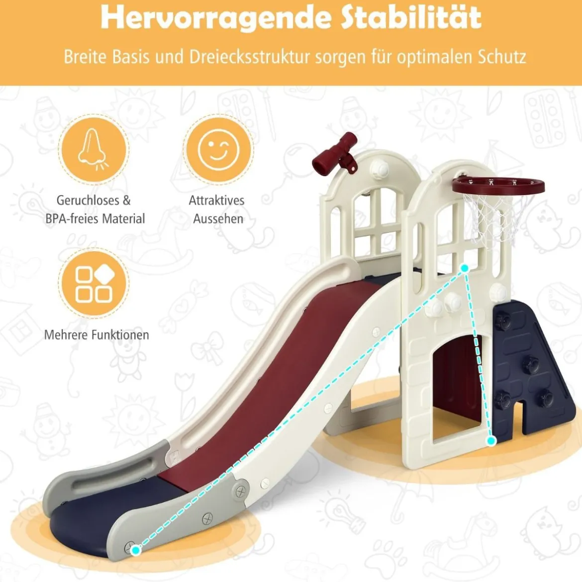 Kinderrutsche Kinder Spielplatz für Garten Kinderrutsche mit Leiter Basketballkorb Blau