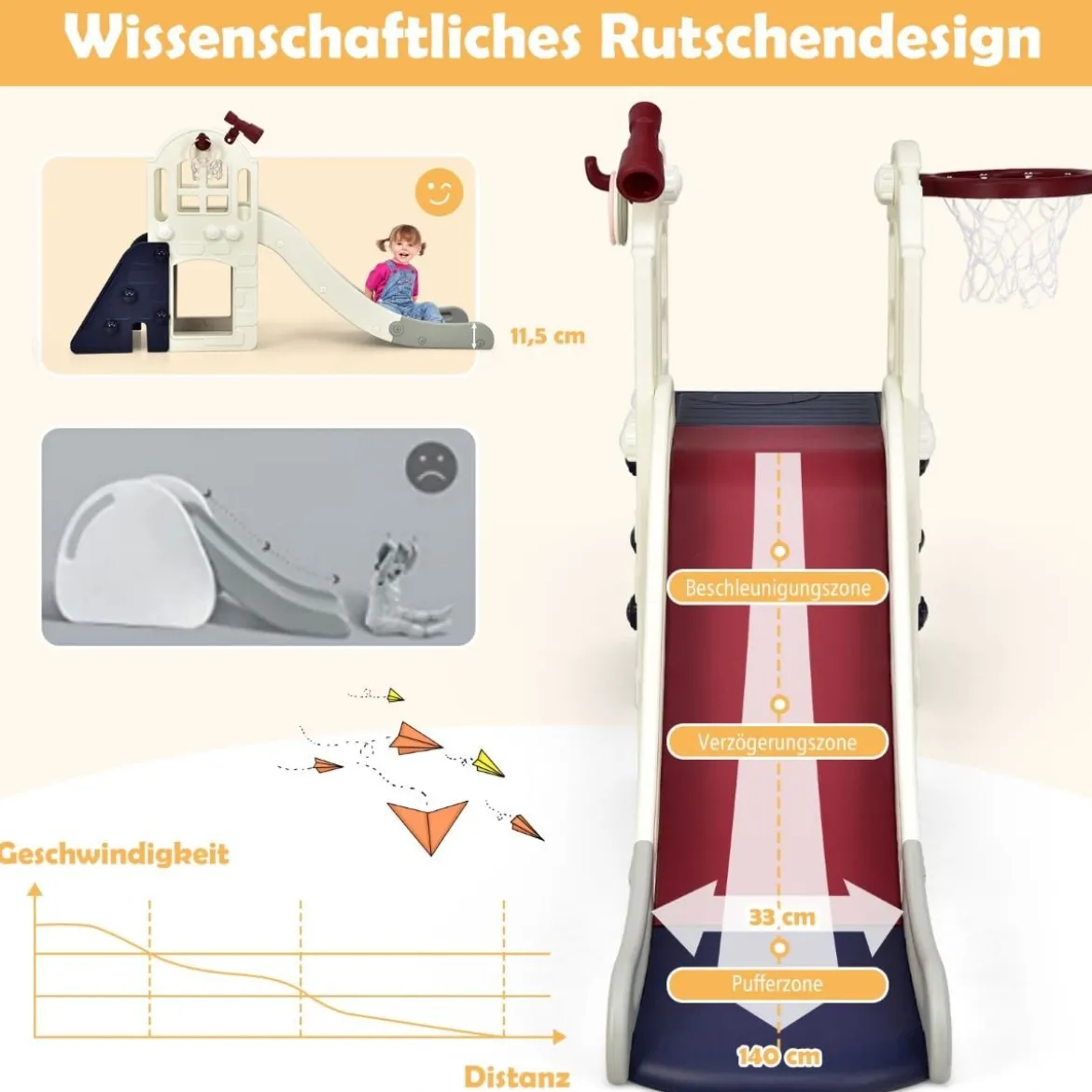 Kinderrutsche Kinder Spielplatz für Garten Kinderrutsche mit Leiter Basketballkorb Blau