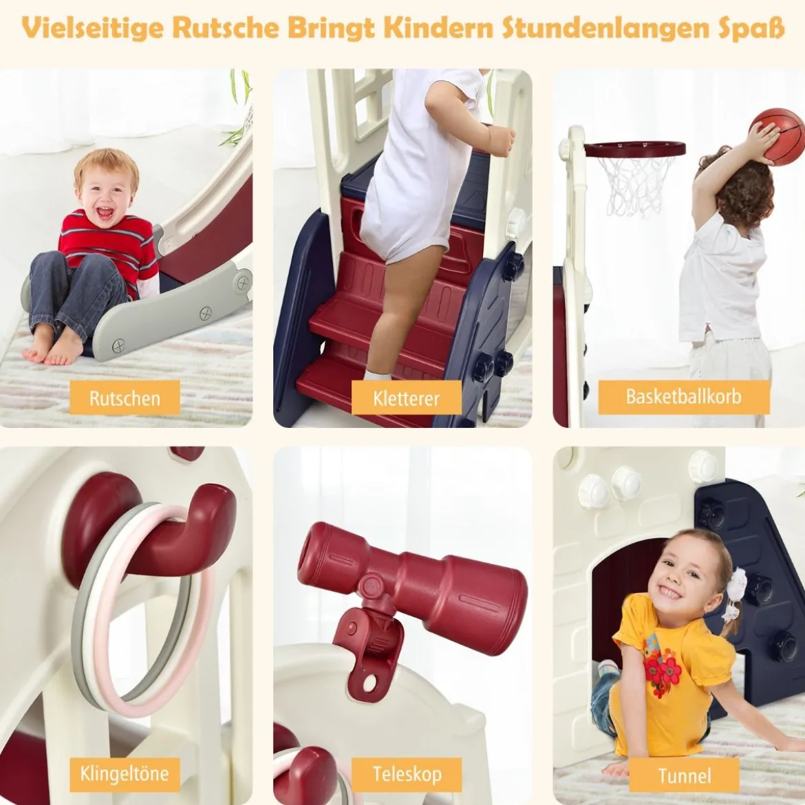 Kinderrutsche Kinder Spielplatz für Garten Kinderrutsche mit Leiter Basketballkorb Blau