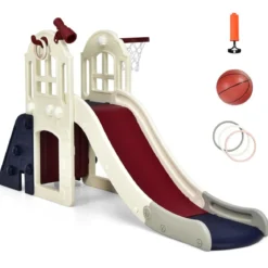 Kinderrutsche Kinder Spielplatz für Garten Kinderrutsche mit Leiter Basketballkorb Blau
