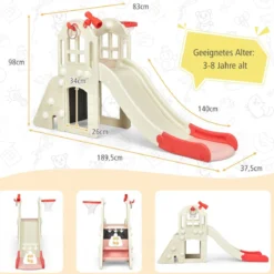 Kinderrutsche Kletterrutsche mit Basketballkorb Ball Ringwurf und Teleskop 189,5 x 83 x 98 cm Rosa