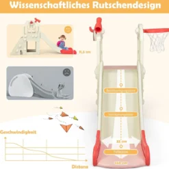 Kinderrutsche Kletterrutsche mit Basketballkorb Ball Ringwurf und Teleskop 189,5 x 83 x 98 cm Rosa