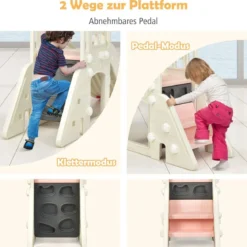 Kinderrutsche Kletterrutsche mit Basketballkorb Ball Ringwurf und Teleskop 189,5 x 83 x 98 cm Rosa