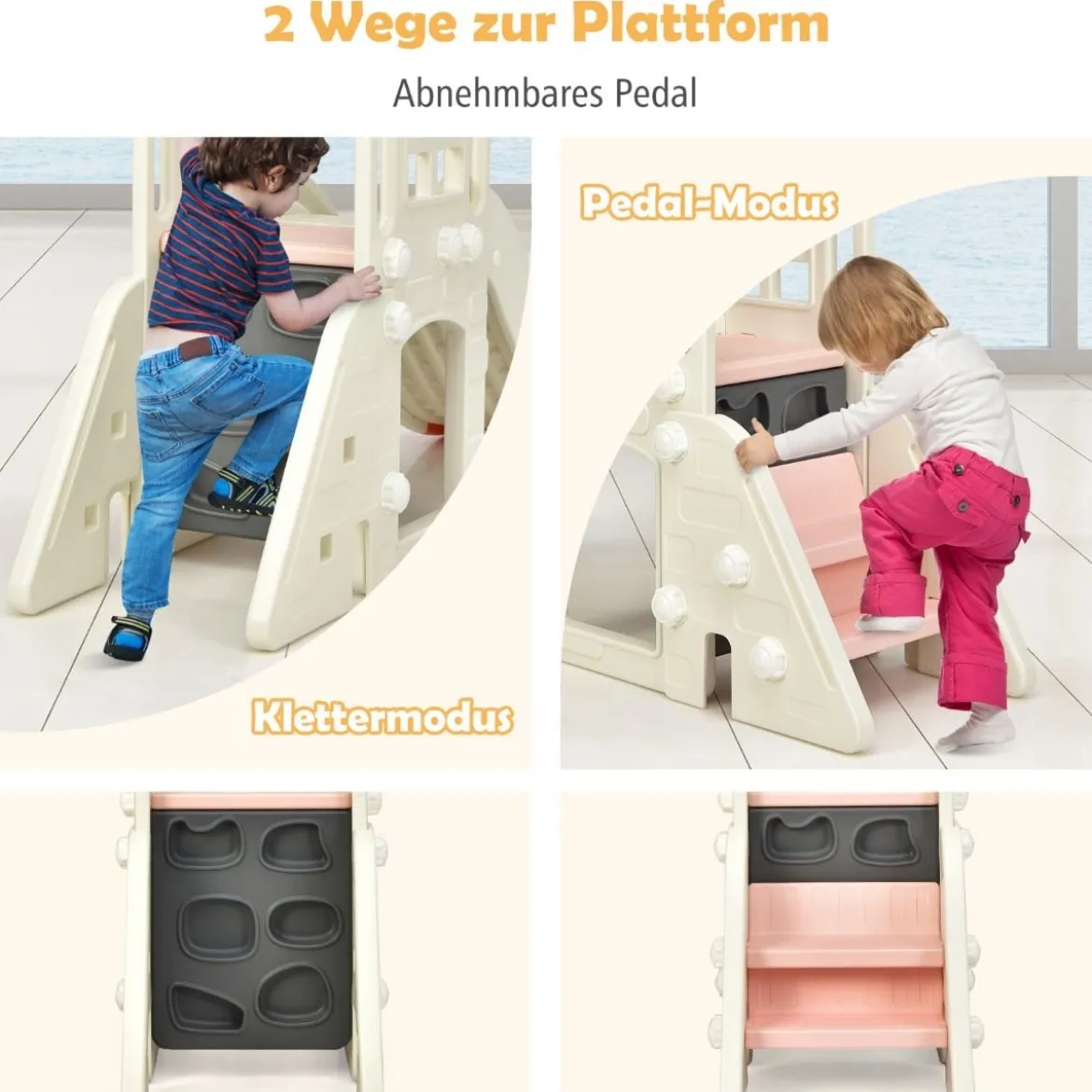 Kinderrutsche Kletterrutsche mit Basketballkorb Ball Ringwurf und Teleskop 189,5 x 83 x 98 cm Rosa