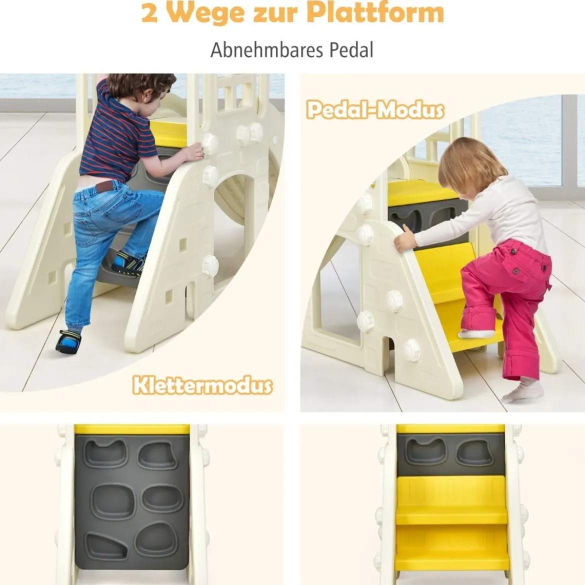 Kinderrutsche Kletterrutsche mit Basketballkorb Ball Ringwurf und Teleskop 189,5 x 83 x 98 cm Gelb