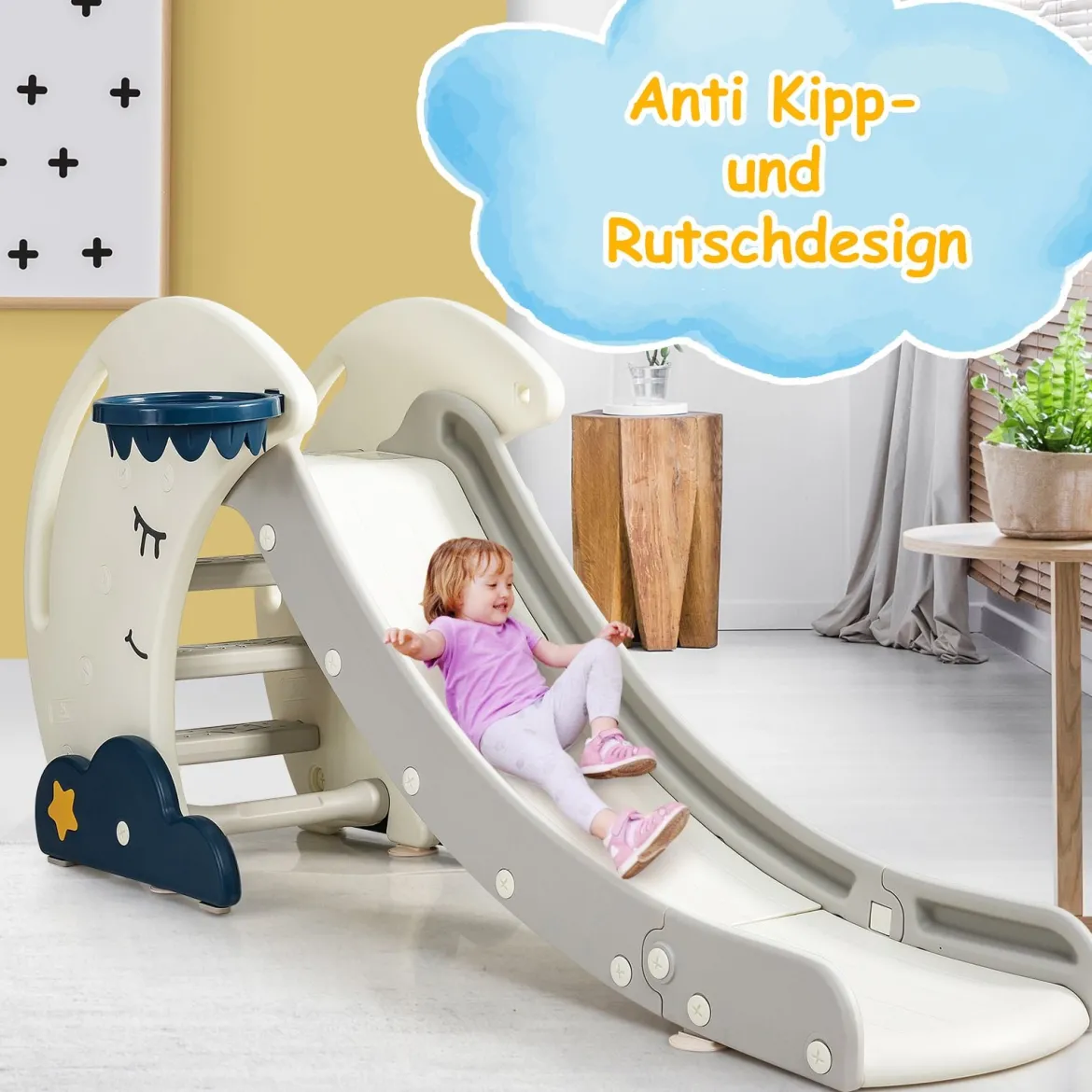 Kinder Rutsche mit Basketballkorb Rutschbahn klappbar Kinderrutsche Gartenrutsch