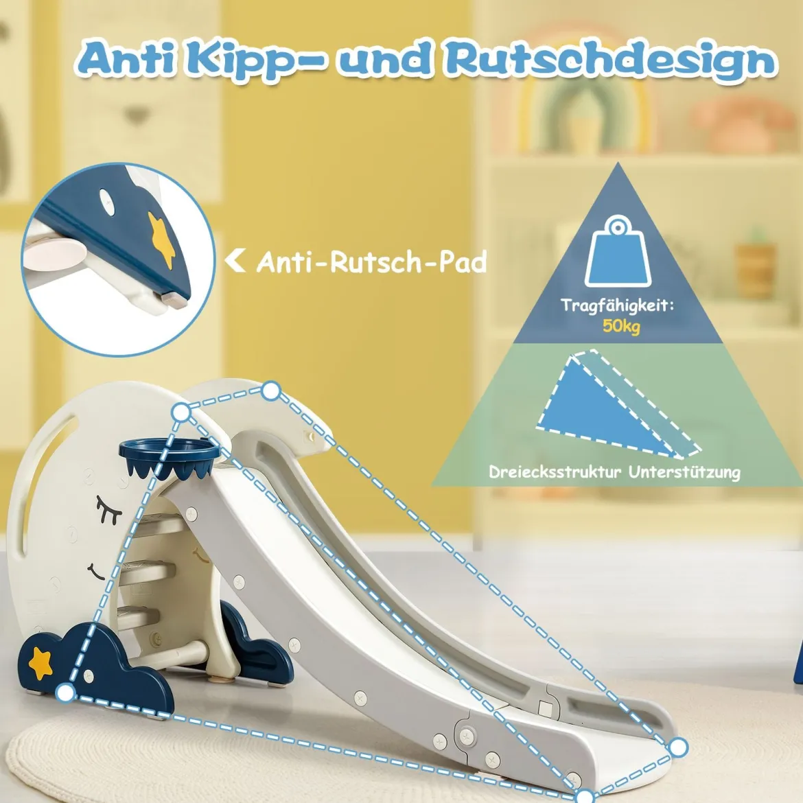 Kinder Rutsche mit Basketballkorb Rutschbahn klappbar Kinderrutsche Gartenrutsch