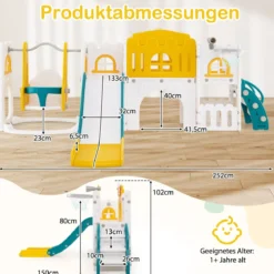 Kinder Rutsche mit Klettergerüst & Schaukel Rutschenset mit Schaukel Grün + Gelb