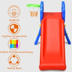 Kinderrutsche Rutschbahn Gartenrutsche für Indoor und Outdoor mit Basketballkorb 108 x 58 x 71,5 cm Bunt