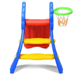 Kinderrutsche Rutschbahn Gartenrutsche für Indoor und Outdoor mit Basketballkorb 108 x 58 x 71,5 cm Bunt