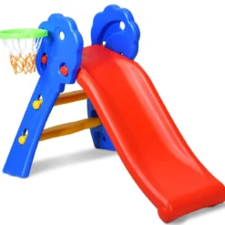 Kinderrutsche Rutschbahn Gartenrutsche für Indoor und Outdoor mit Basketballkorb 108 x 58 x 71,5 cm Bunt
