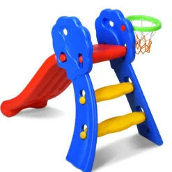 Kinderrutsche Rutschbahn Gartenrutsche für Indoor und Outdoor mit Basketballkorb 108 x 58 x 71,5 cm Bunt