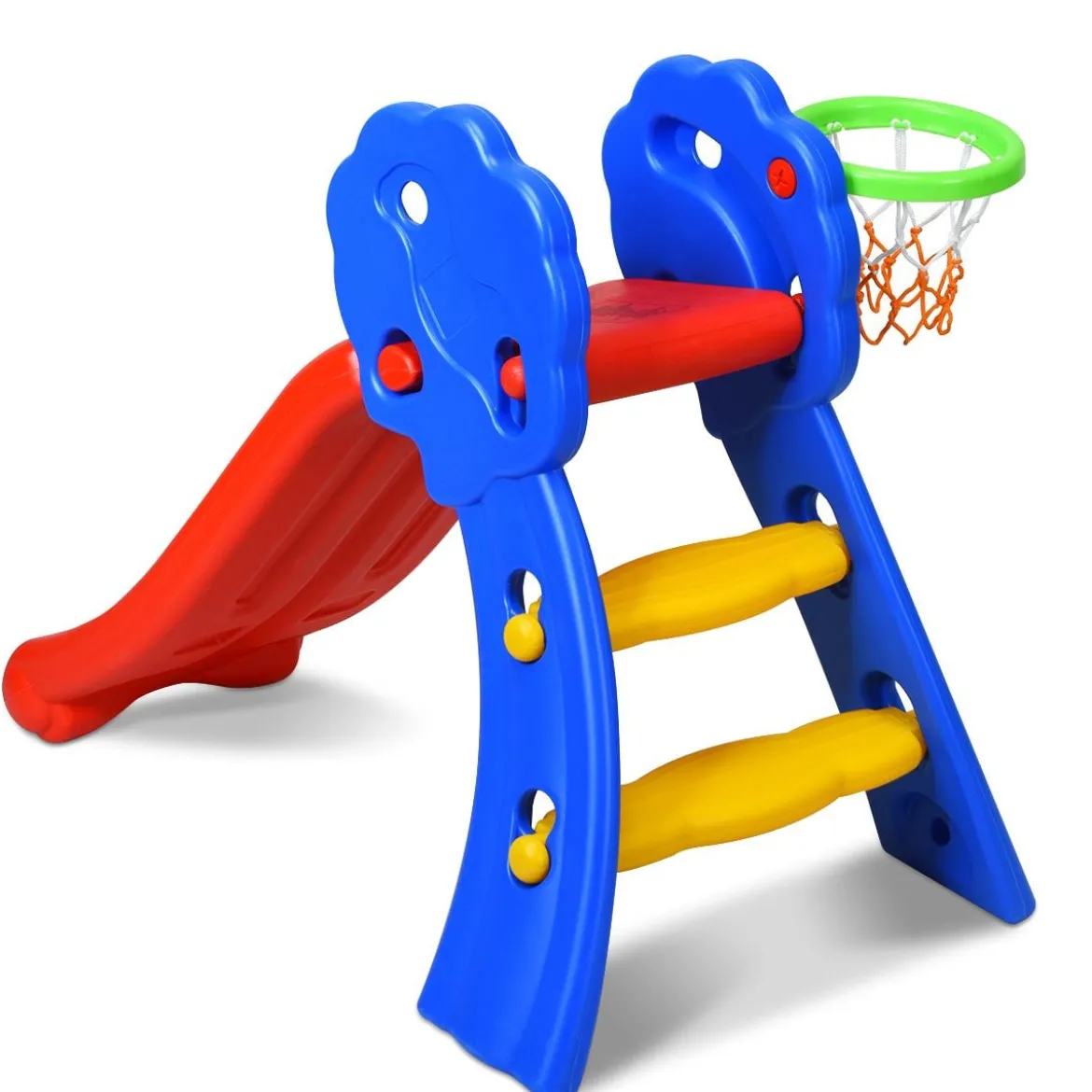 Kinderrutsche Rutschbahn Gartenrutsche für Indoor und Outdoor mit Basketballkorb 108 x 58 x 71,5 cm Bunt