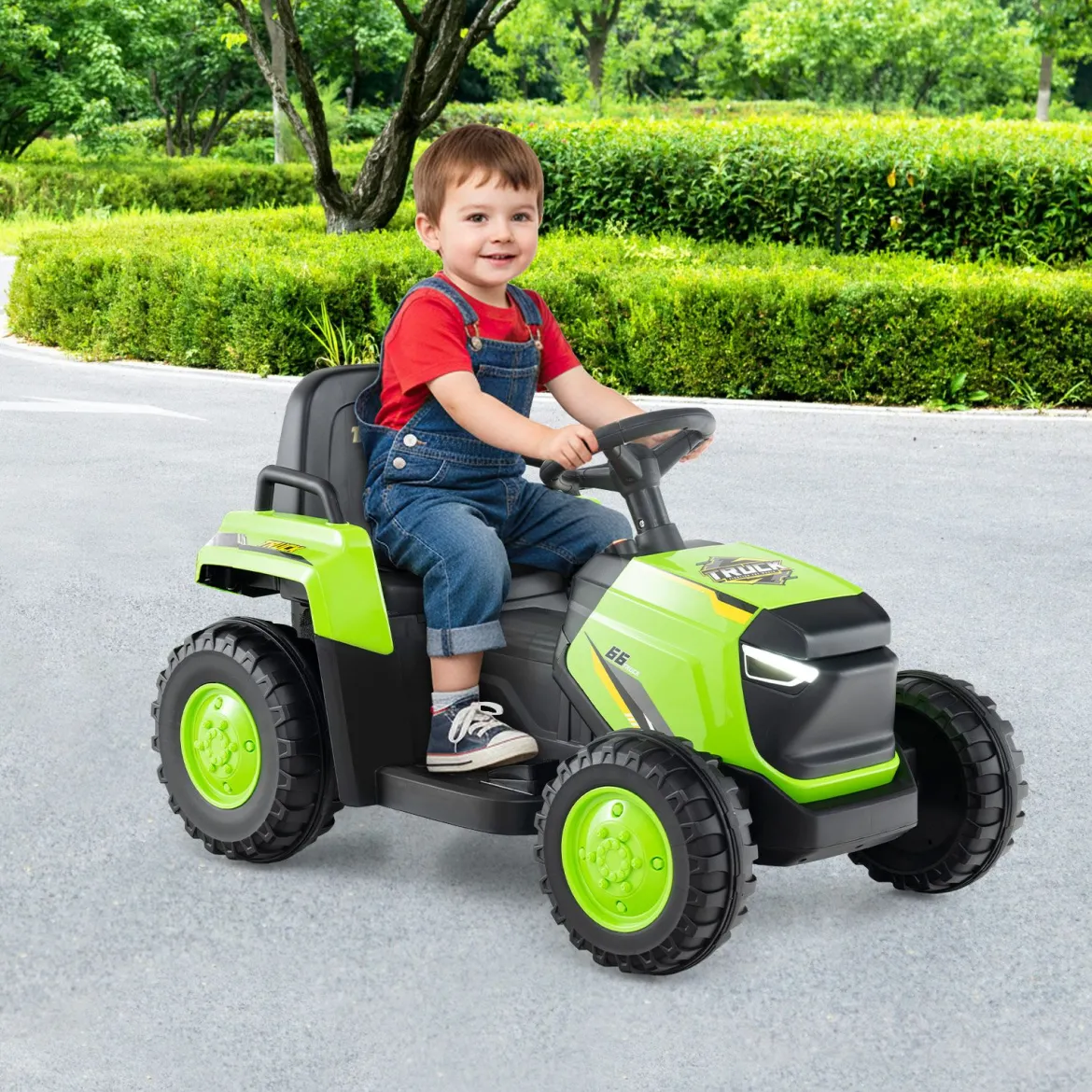 Kinder Rutsch-Traktor Elektrofahrzeug mit abnehmbaren Anhänger & Fernbedienung Rutschauto Grün
