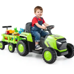 Kinder Rutsch-Traktor Elektrofahrzeug mit abnehmbaren Anhänger & Fernbedienung Rutschauto Grün