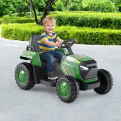 Kinder Rutsch-Traktor Elektrofahrzeug mit abnehmbaren Anhänger & Fernbedienung Rutschauto Dunkelgrün