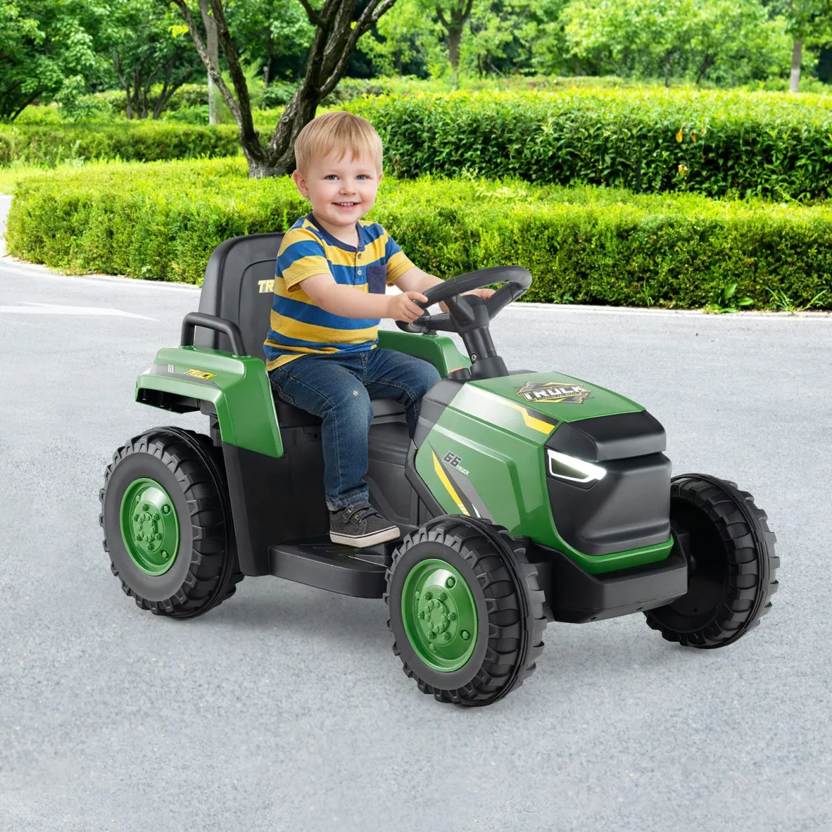 Kinder Rutsch-Traktor Elektrofahrzeug mit abnehmbaren Anhänger & Fernbedienung Rutschauto Dunkelgrün