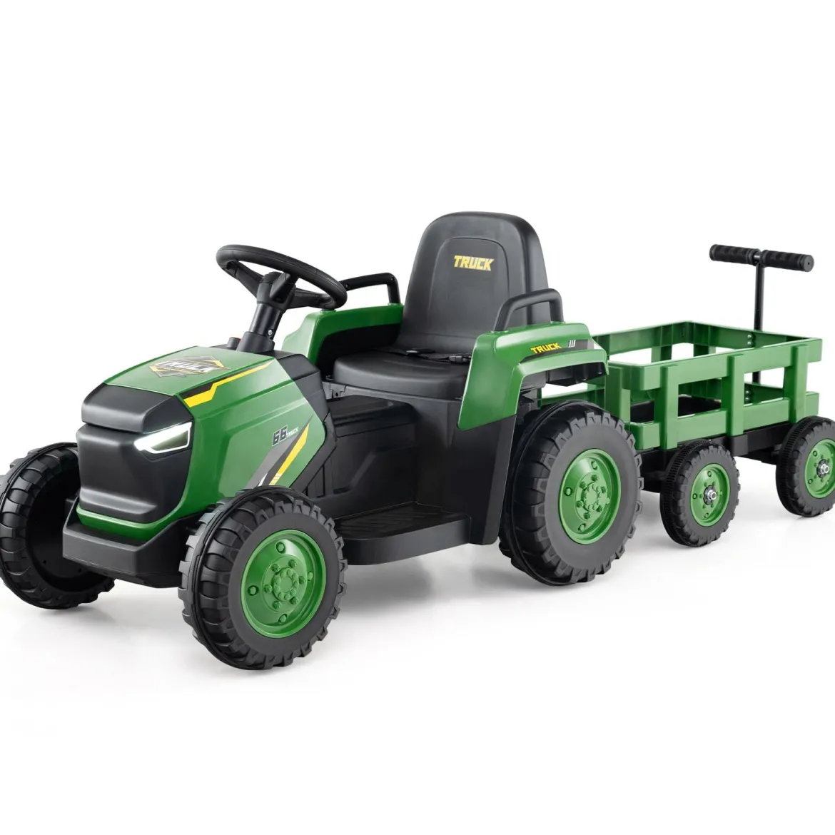 Kinder Rutsch-Traktor Elektrofahrzeug mit abnehmbaren Anhänger & Fernbedienung Rutschauto Dunkelgrün