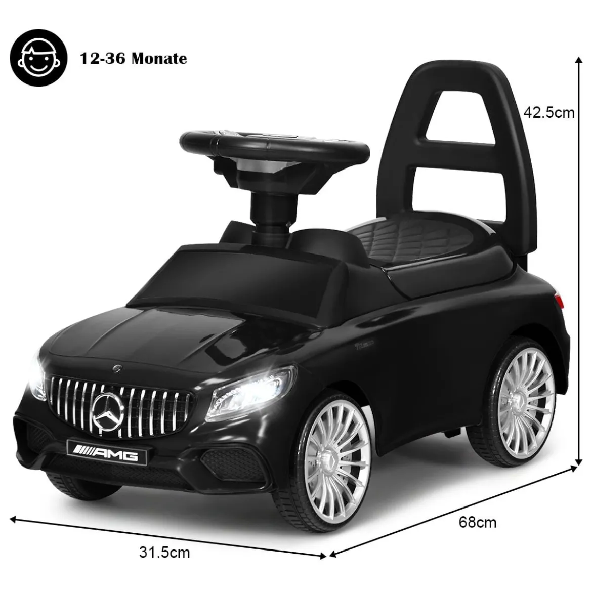 Kinder Rutsch- und Schiebe- Auto Lizenziertes Mercedes Benz Aufsitzauto 68 x 31,5 x 42,5 cm Schwarz