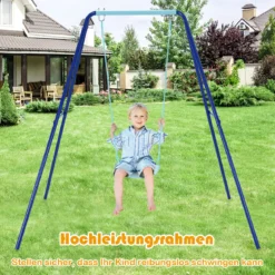 Kinderschaukel mit Gestell Outdoor-Kinderschaukel Robuste Schaukel mit stabilem A-förmigen Rahmen Blau