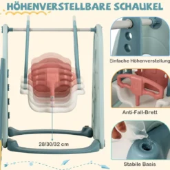 Kinderschaukel mit Rutsche höhenverstellbarer Sitz 4 in 1 Schaukel & Rutsche & Basketballkorb & Leiter für Kinder ab 18 Monaten