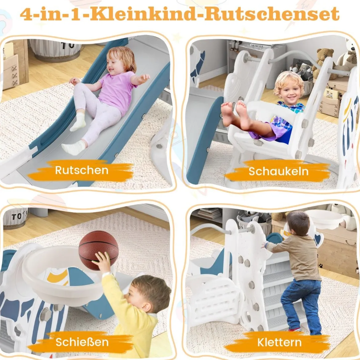 Kinderschaukel mit Rutsche 4 in 1 Schaukel & Rutsche & Basketballkorb & Leiter 185 x 150 x 92 cm