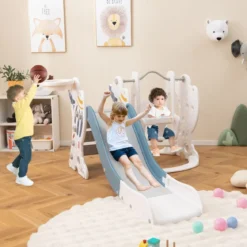 Kinderschaukel mit Rutsche 4 in 1 Schaukel & Rutsche & Basketballkorb & Leiter 185 x 150 x 92 cm