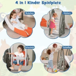 Kinderschaukel mit Rutsche klappbar 4 in 1 Schaukel & Rutsche & Basketballkorb & Leiter Orange