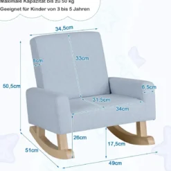 Kinderschaukelstuhl Moderner Leinenstoff-Sessel für Kleinkinder 3–5 Jahre Blau