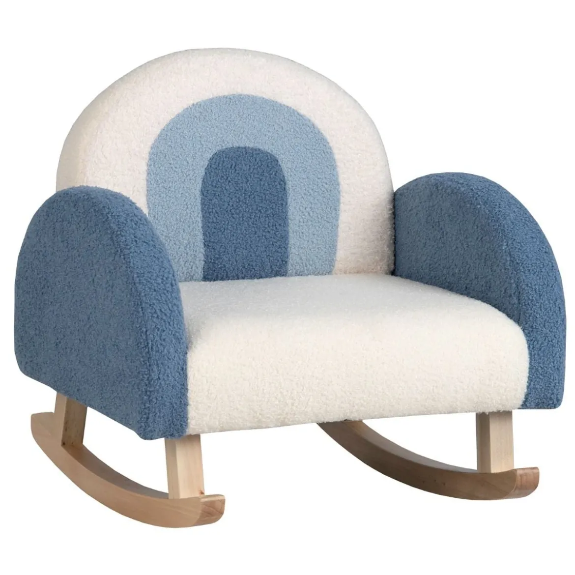 Kinderschaukelstuhl Teddy-Plüsch-Sessel mit Schaukelbeinen aus Pappelholz Blau