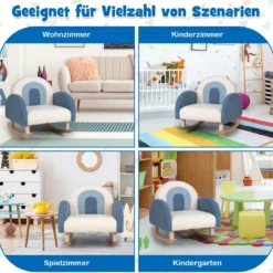 Kinderschaukelstuhl Teddy-Plüsch-Sessel mit Schaukelbeinen aus Pappelholz Blau