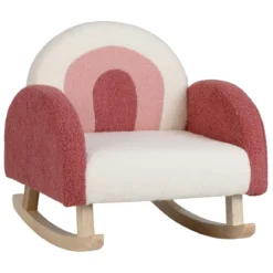 Kinderschaukelstuhl Teddy-Plüsch-Sessel mit Schaukelbeinen aus Pappelholz Rot